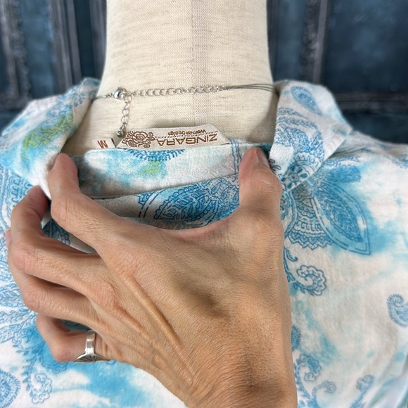 Soft almost sheer collared shirt. Beach paisley watercolors soft - Picture 7 of 10